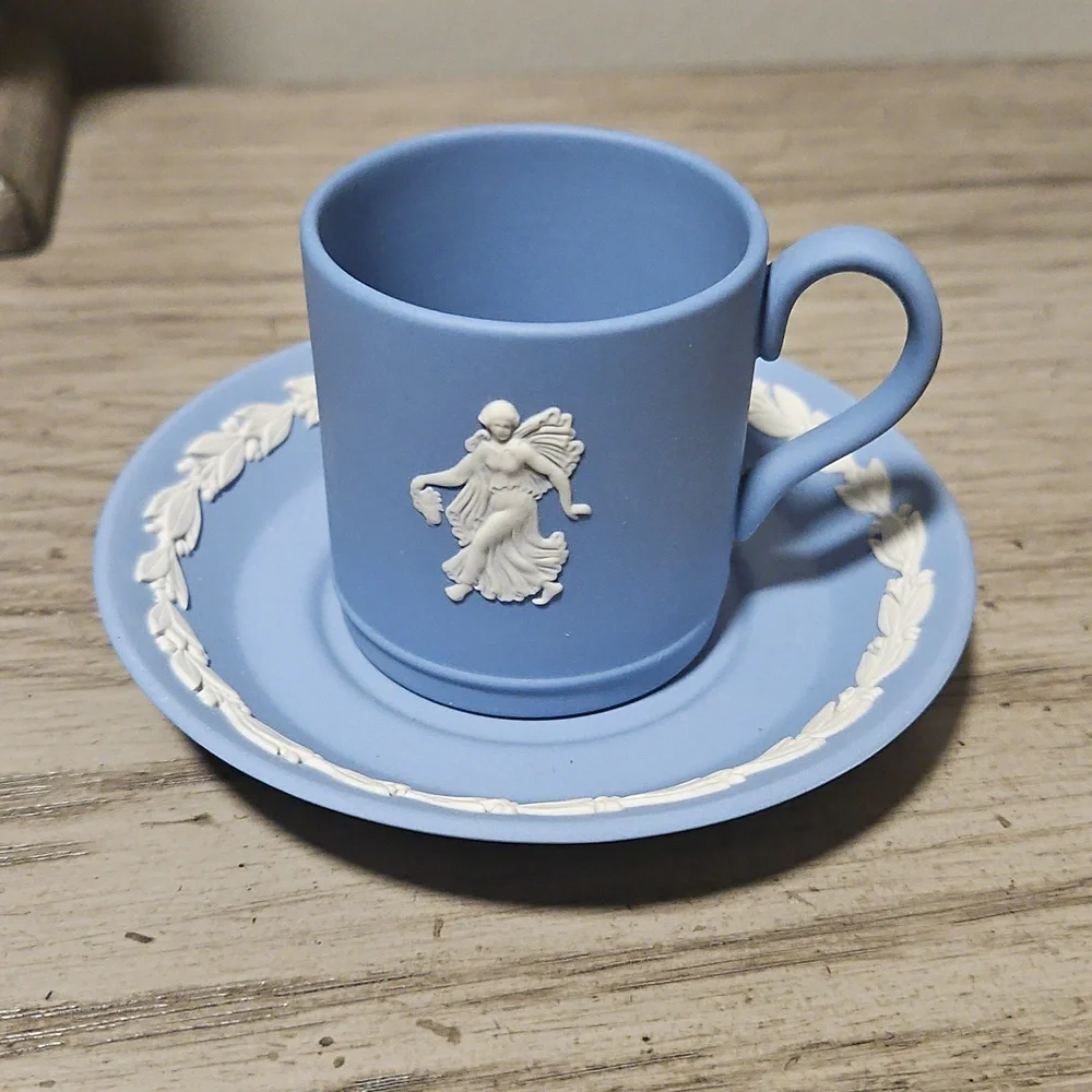 Wedgwood Blue Jasperware Dancing Hours tea cup and saucer - Picture 1 of 6